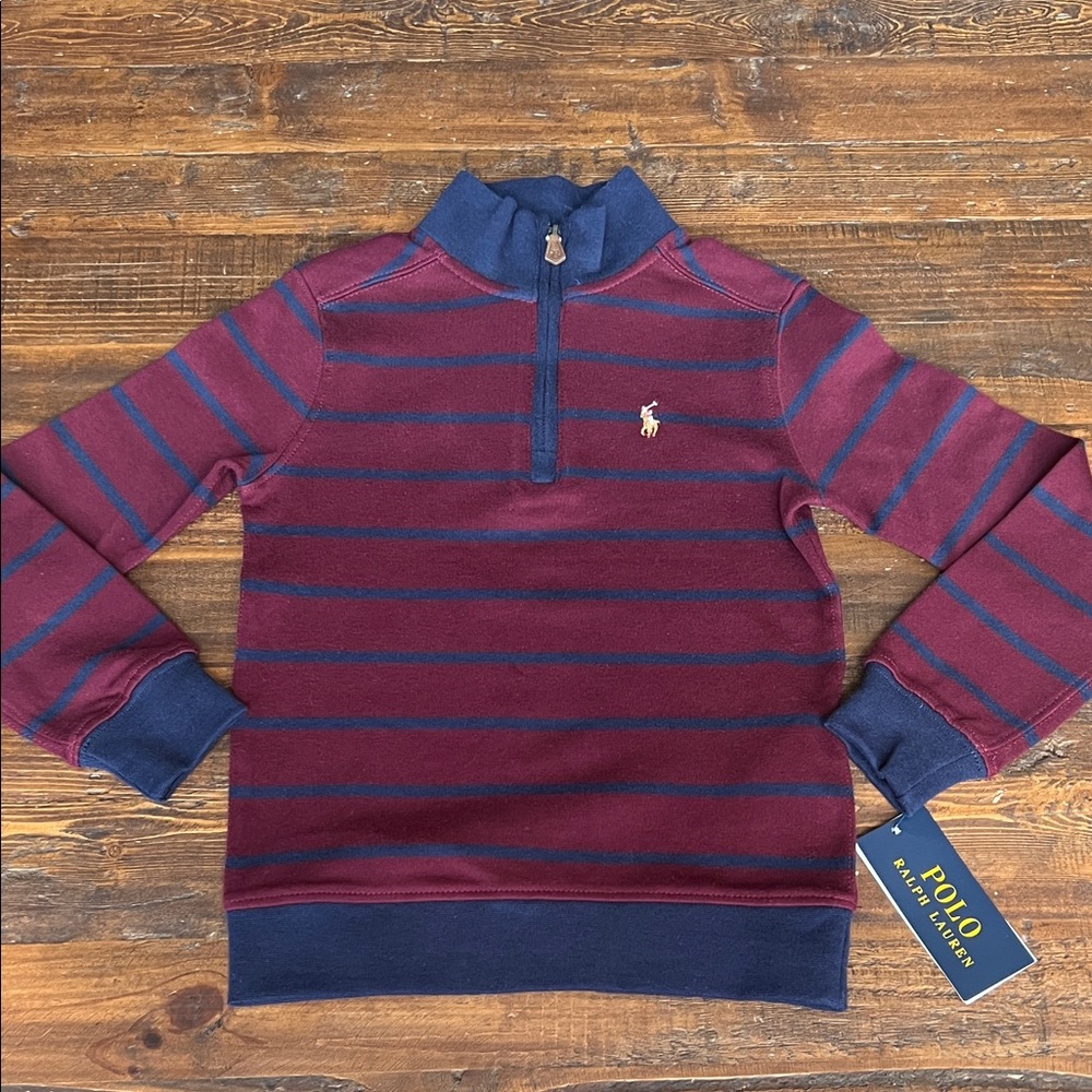 Polo by Ralph Lauren Kids Maroon and Blue Zip-Up Knit Shirt
